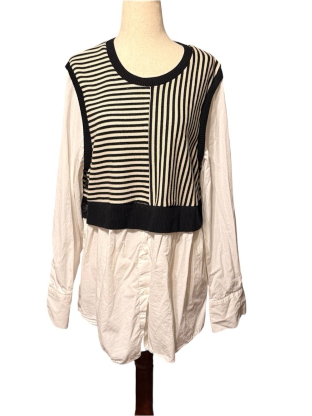 Anthropologie Maeve Long Sleeve Linen Twofer Sweater Vest Top